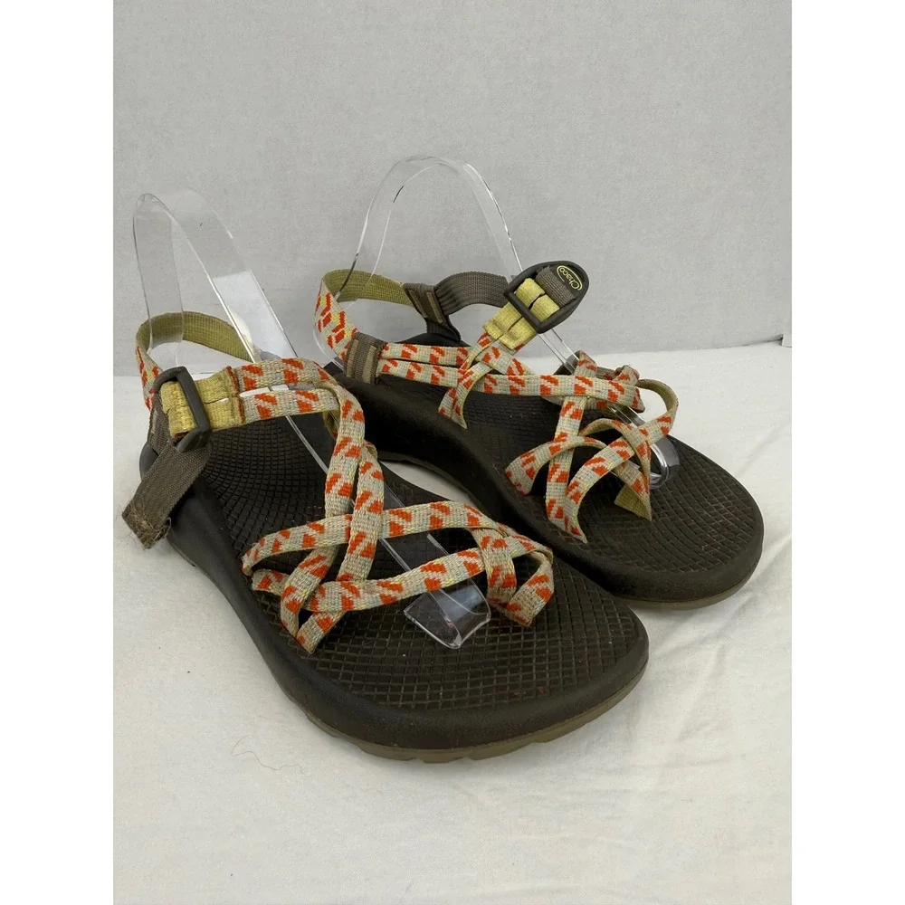 Chaco Z Cloud 2 Womens 8‎ Brown Orange Geometric Double Strap Toe Loop Sandals